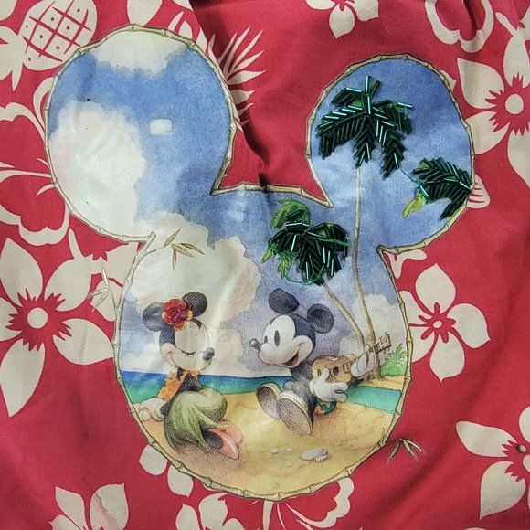 Disney Store Red Floral Mickey And Minnie Tote Bag Island Getaway Lightweight - Picture 3 of 7
